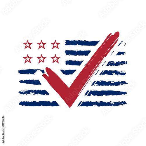 Presidential election USA sign. Blue and red design on white background for voting campaign. Vote patriotic mark for poster, icon, sign. Symbol of political, patriotism. Vector illustration