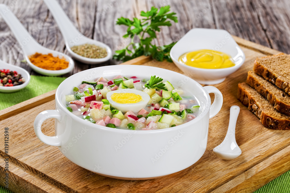 meat, greens and vegetables cold summer soup meat, greens and vegetables cold summer soup