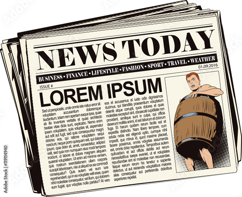 Naked man inside a barrel. Ruin and debts.