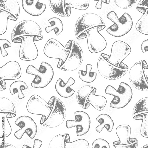 Seamless mushroom pattern. Vegetable sketch backgound