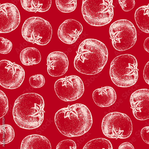 Seamless tomato pattern. Vegetable sketch backgound