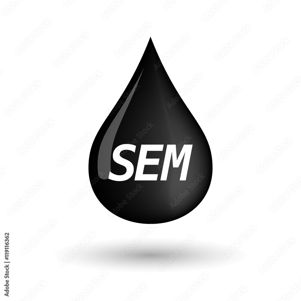 Isolated oil drop icon with    the text SEM