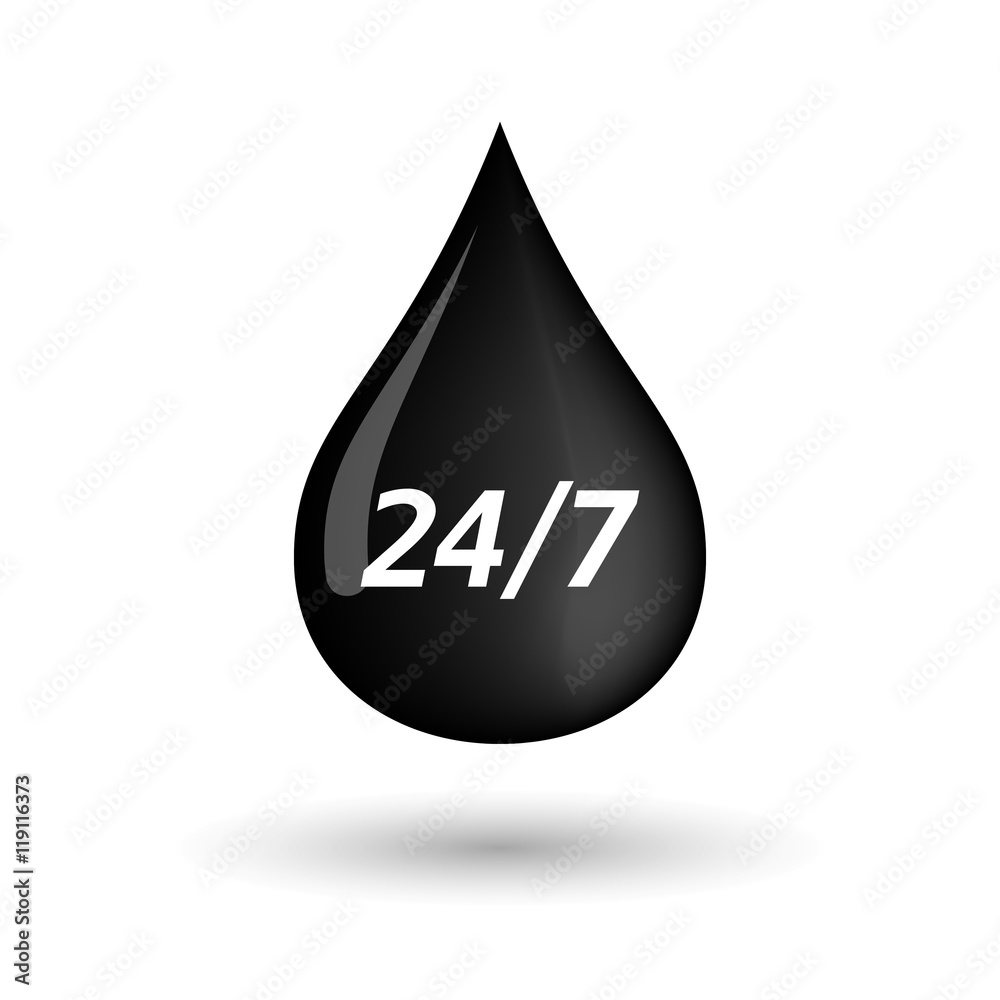 Isolated oil drop icon with the text 24/7 Isolated oil drop icon with the text 24/7