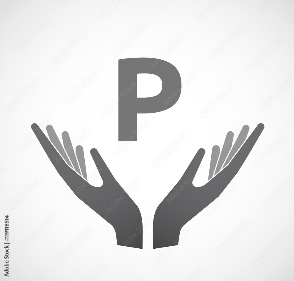 Isolated hands offering icon with the letter P Isolated hands offering icon with the letter P