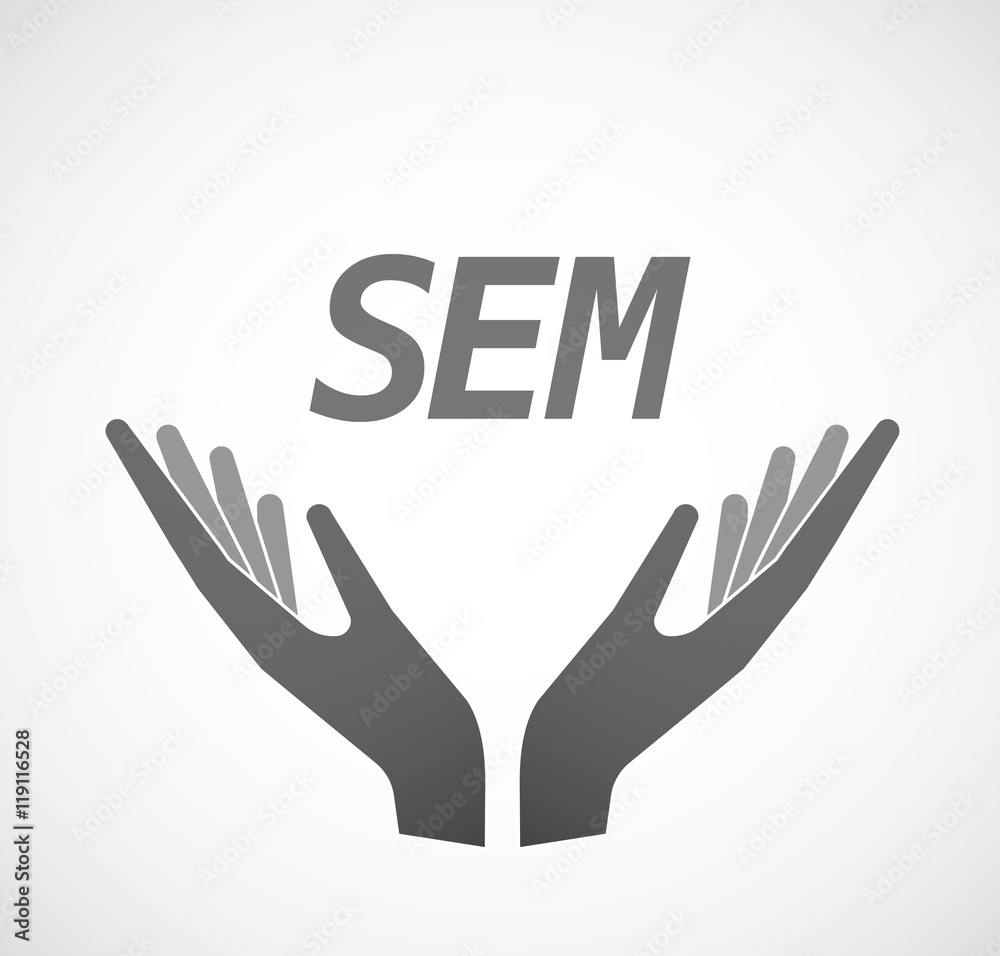 Isolated hands offering icon with the text SEM Isolated hands offering icon with the text SEM