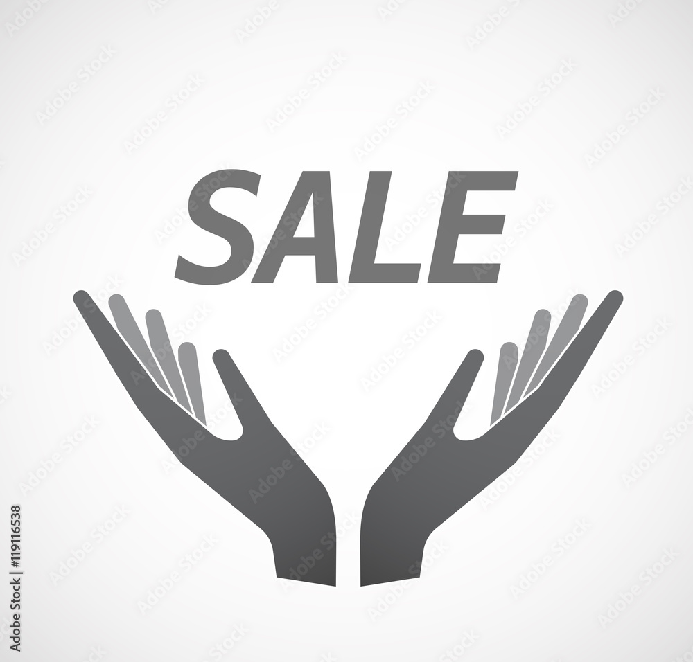 Isolated hands offering icon with    the text SALE