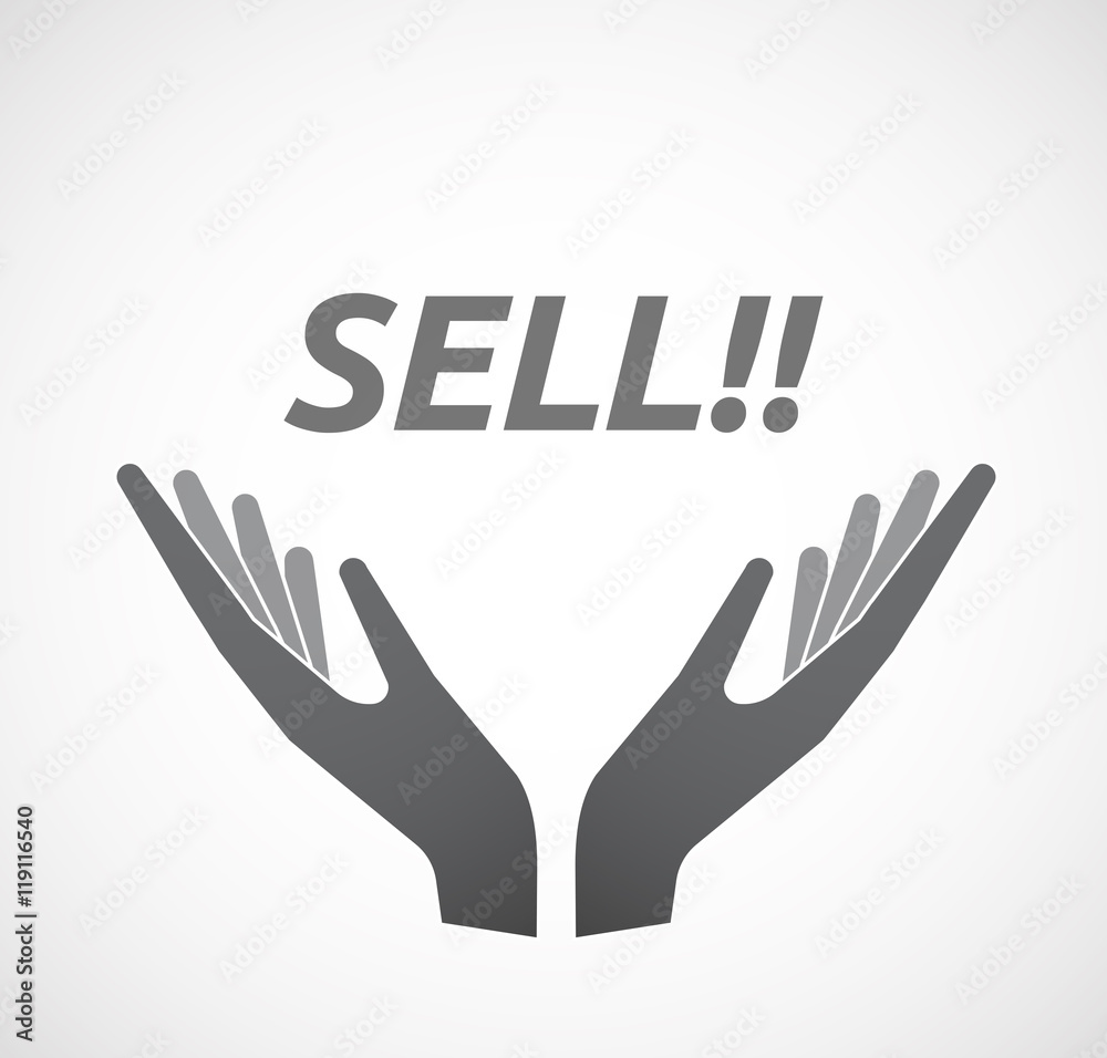 Isolated hands offering icon with the text SELL!! Isolated hands offering icon with the text SELL!!