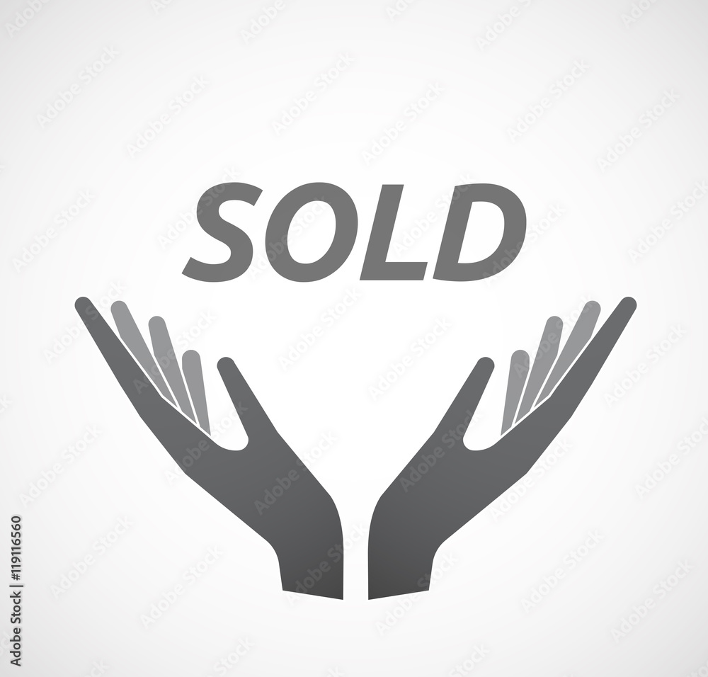 Isolated hands offering icon with the text SOLD Isolated hands offering icon with the text SOLD