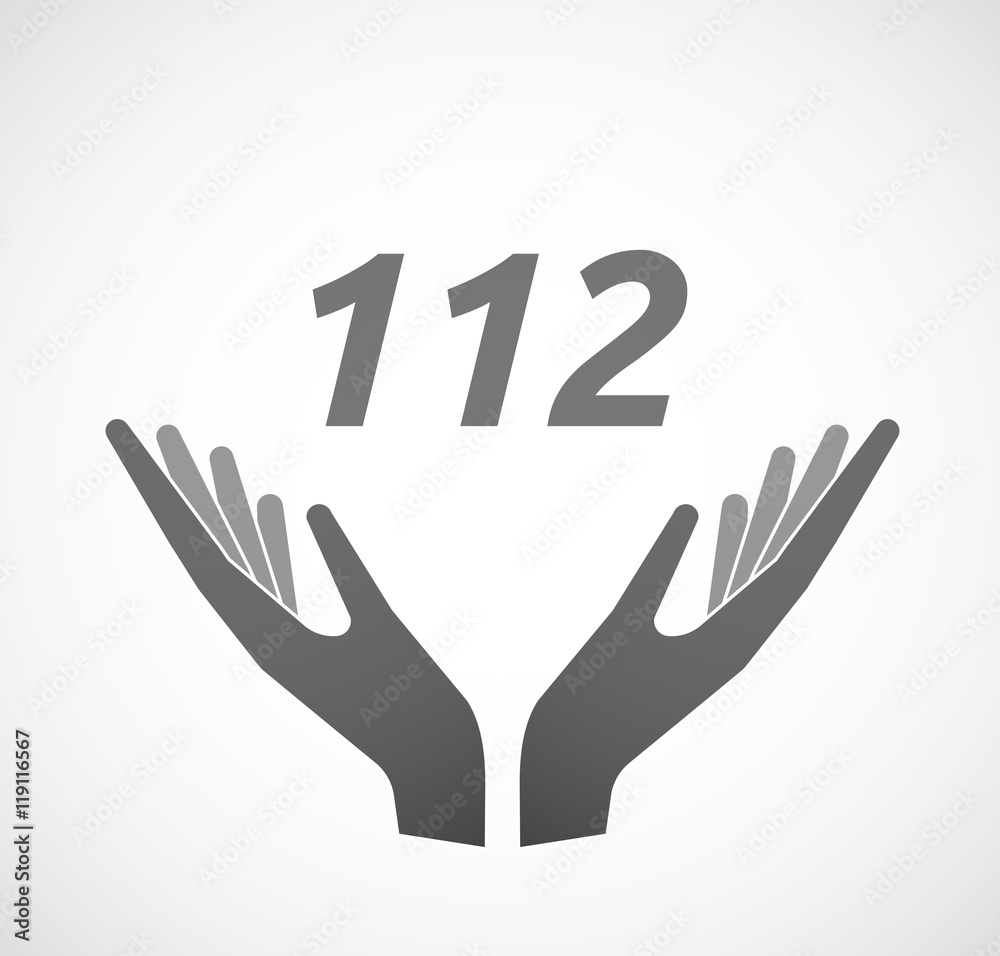 Obraz premium Isolated hands offering icon with the text 112