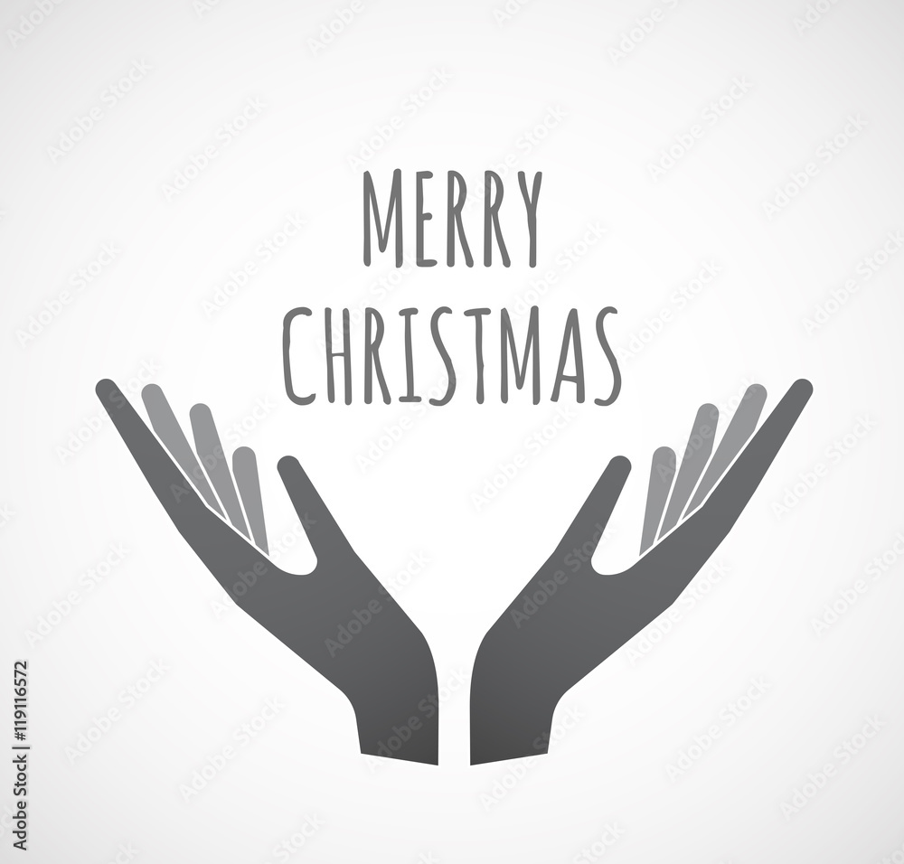 Fototapeta premium Isolated hands offering icon with the text MERRY CHRISTMAS