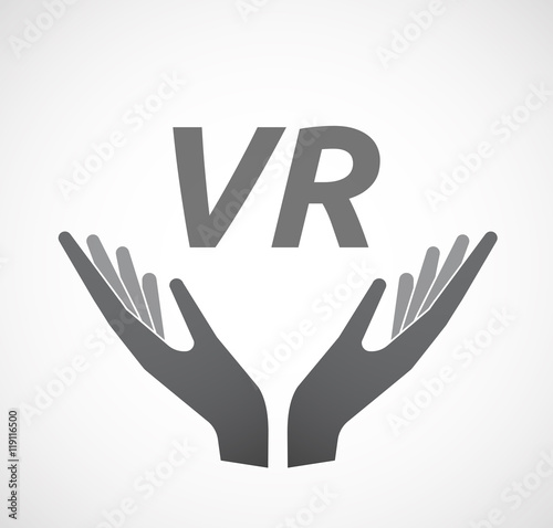 Isolated hands offering icon with    the virtual reality acronym