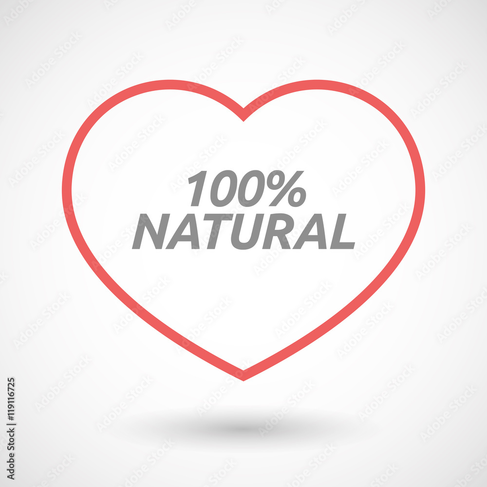 Isolated line art heart icon with the text 100% NATURAL Isolated line art heart icon with the text 100% NATURAL