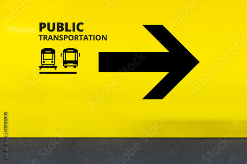 Airport Sign With Public Transportation Icon and Arrow