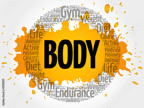BODY word cloud collage, health concept background
