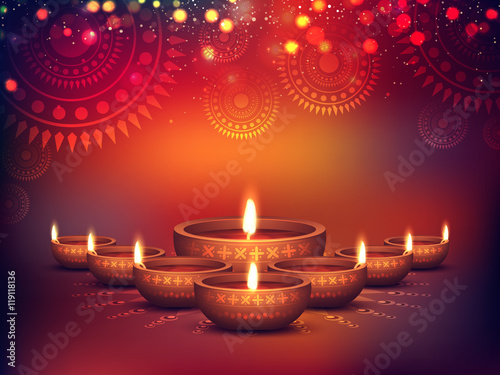 Illuminated Lit Lamps for Diwali Celebration.