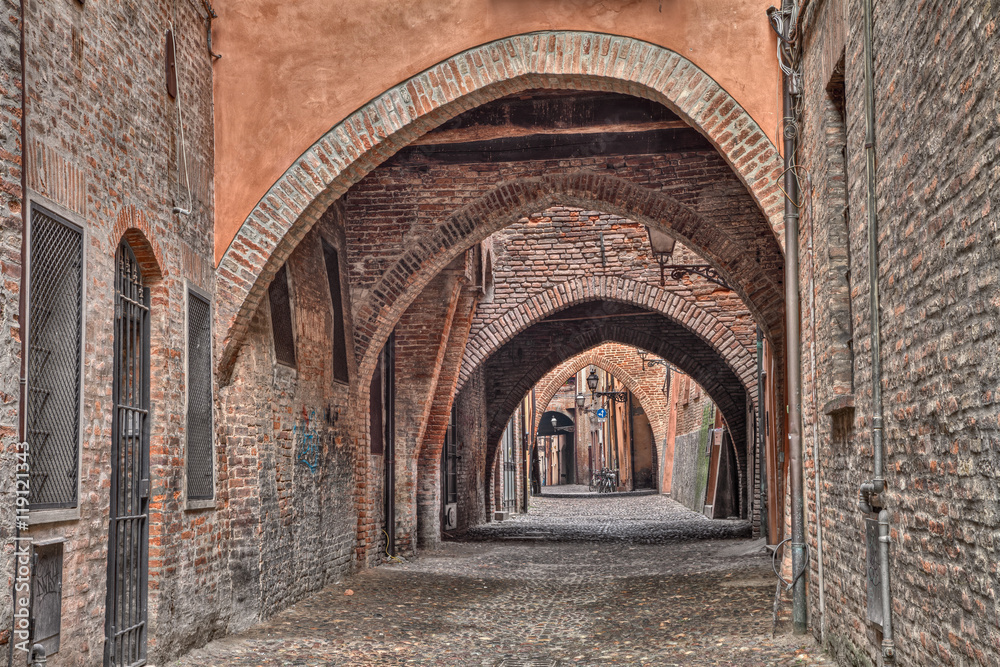 Ferrara, Italy, the medieval alley Via delle Volte