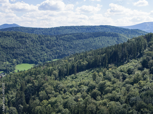 Beautiful hilly landscape with forest in Silesia, Poland