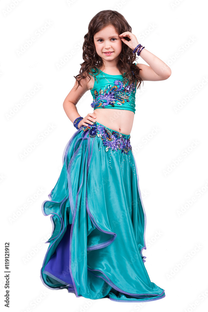 beautiful little girl in an Indian dress on a white background