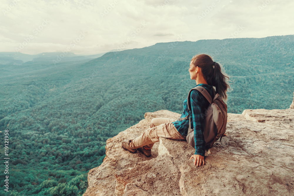 Woman enjoying view of mountains