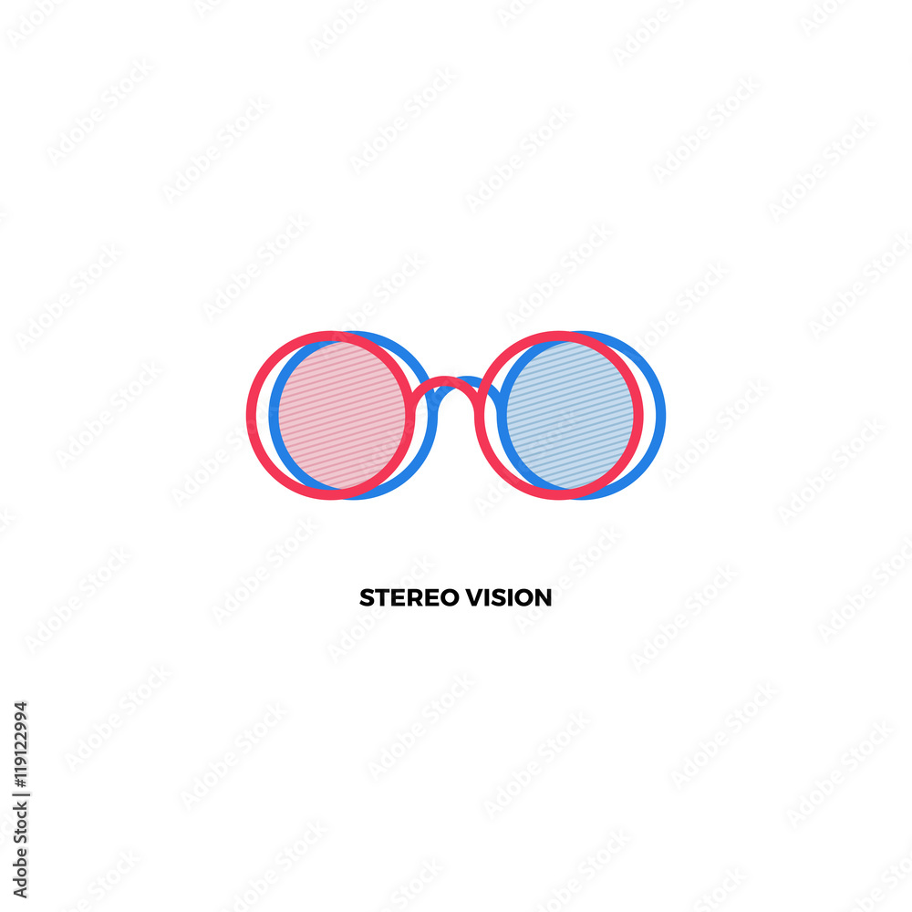 3D glasses. Stereoscopic glasses. 3D logo. 3D movie logo. Stereo logo. Red  and blue glasses logo. Stereoscopic glasses logo. Stereoscopic icon. Cinema  logo. 3D cinema logo. 3D cinema icon Stock Vector