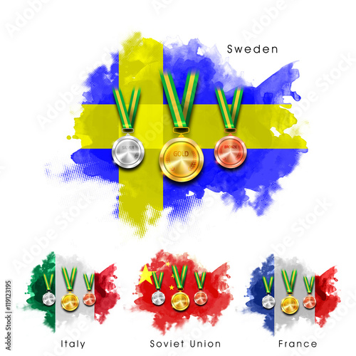 Medals with Participant Countries Flags.