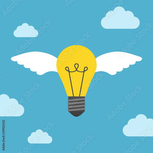 Flying winged light bulb