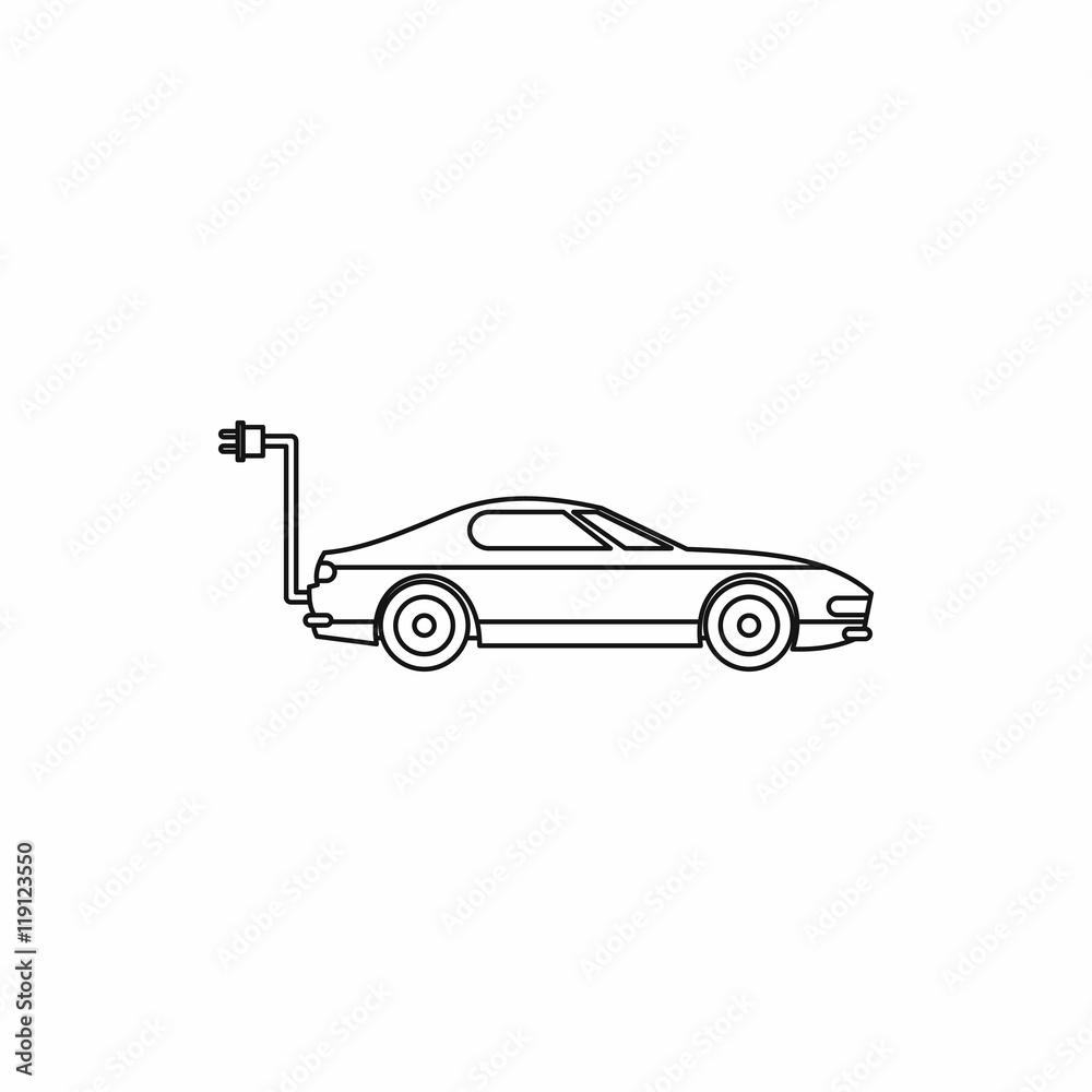 Electric car icon in outline style isolated on white background
