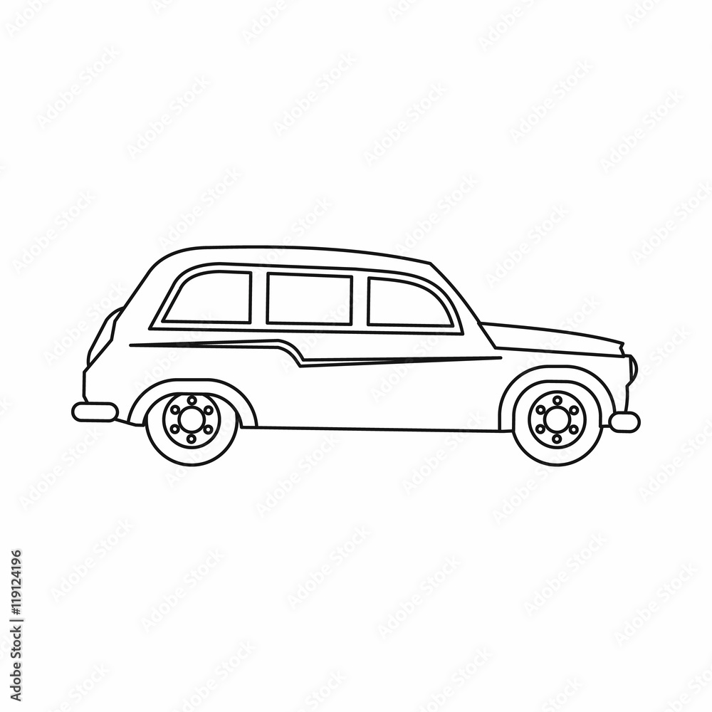 Retro car icon in outline style isolated on white background. Transport symbol