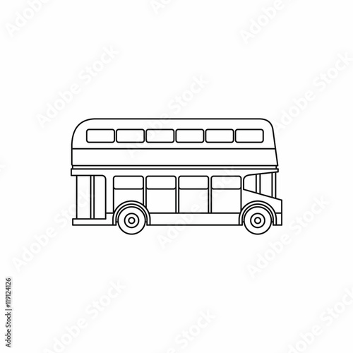 Double decker bus icon in outline style isolated on white background. Transport symbol