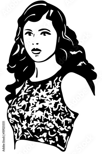 vector sketch of a beautiful girl with brunette hair