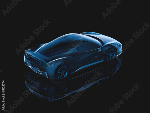3d rendering transparent futuristic luxury sports car  x-rays of