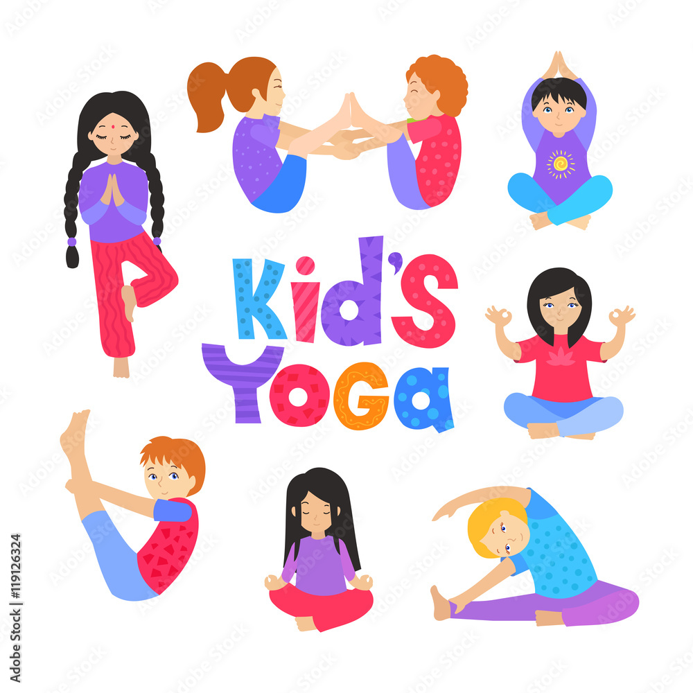 Gymnastics for children. Children yoga. Kids doing yoga in different yoga poses. Funny cartoon characters. Vector illustration. Isolated on white background. Stock Vector | Adobe Stock Gymnastics for children. Children yoga. Kids doing yoga in different yoga poses. Funny cartoon characters. Vector illustration. Isolated on white background. Stock Vector | Adobe Stock