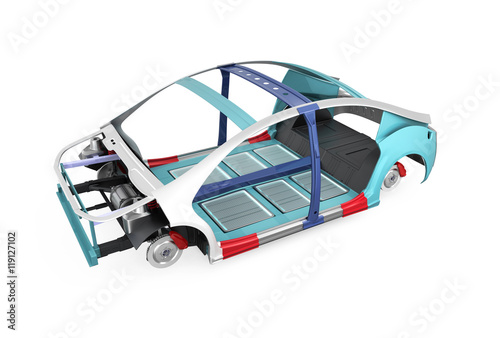 Electric vehicle body frame isolated on white background. 3D rendering image. photo