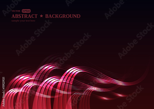 Glowing waves on dark red background. Abstract background. Vector illustration