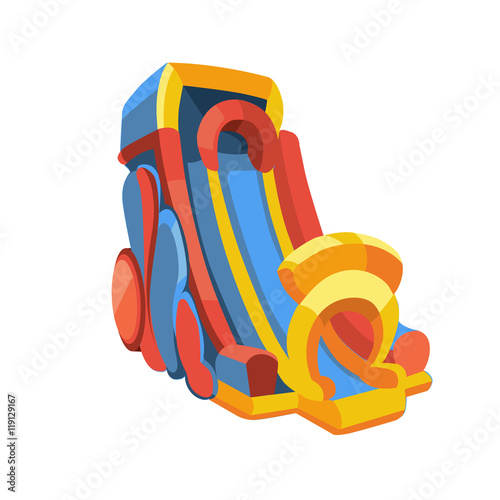 Vector illustration of inflatable castles and children hills on playground