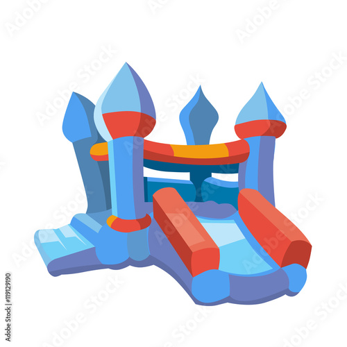 Vector illustration of inflatable castles and children hills on playground