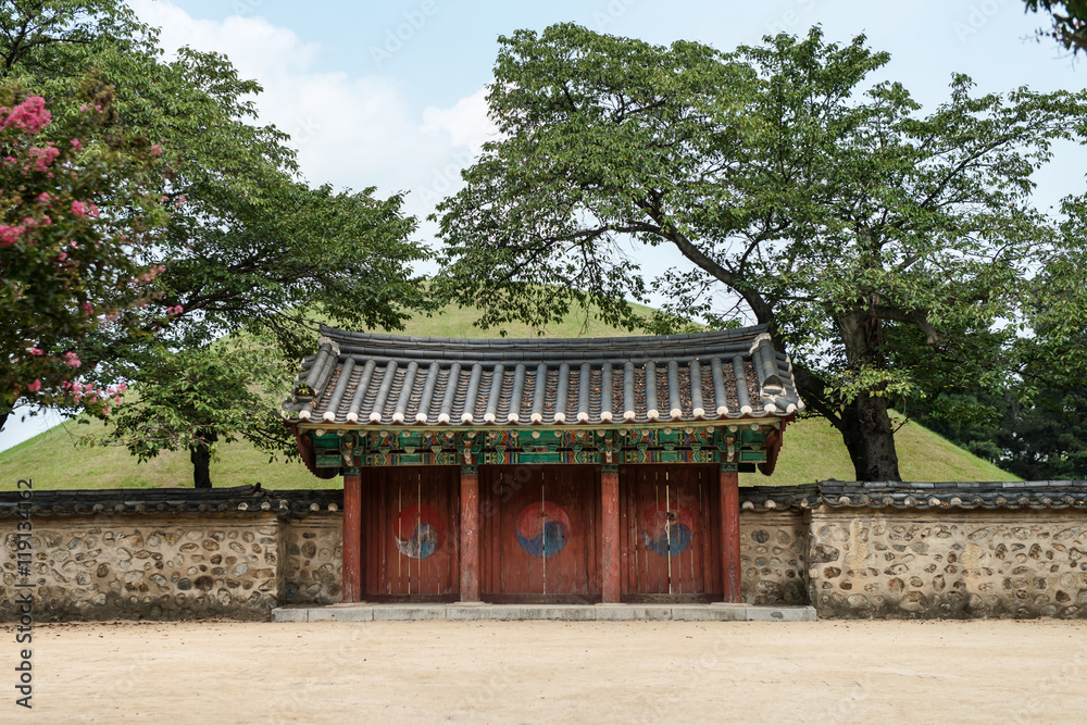 Gyeongju, South Korea - August 16, 2016: Tomb of king Michu, Gyeongju. UNESCO (WHC for short) in 1972