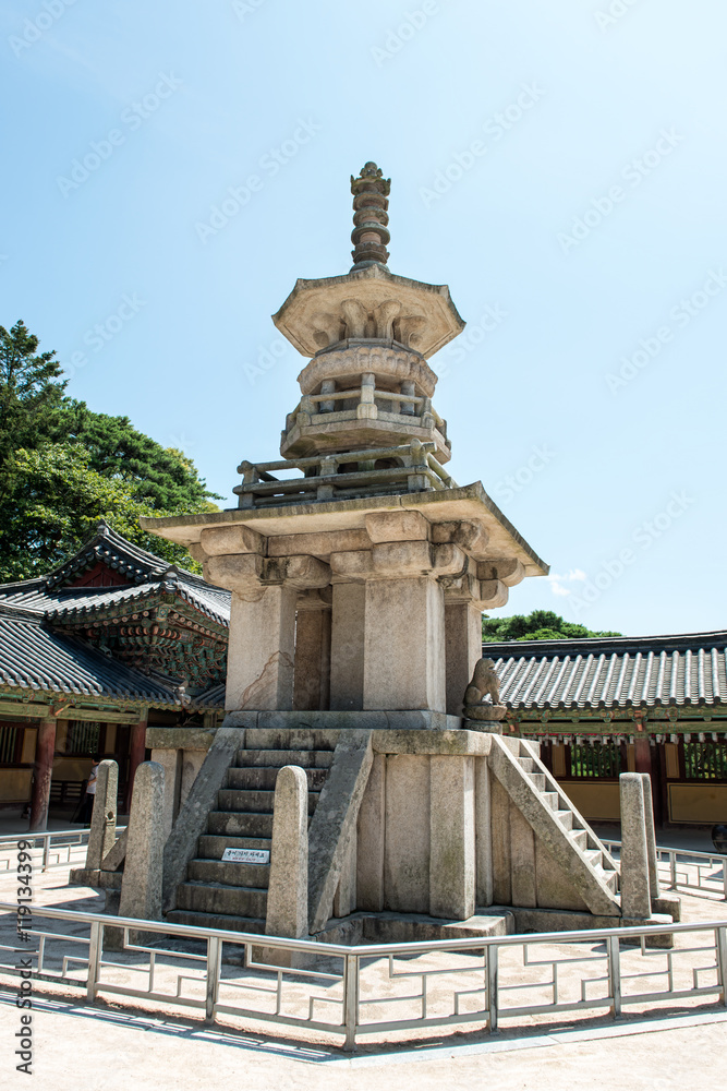 Gyeongju, South Korea - August 18, 2016: The stone pagoda Dabotap in Bulguksa temple, South Korea.