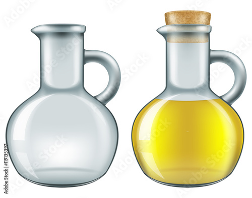 Jar of olive oil - empty and closed full versions. Vector illustration.