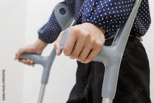Closeup of woman with crutches ,walk rehabilitation © praisaeng