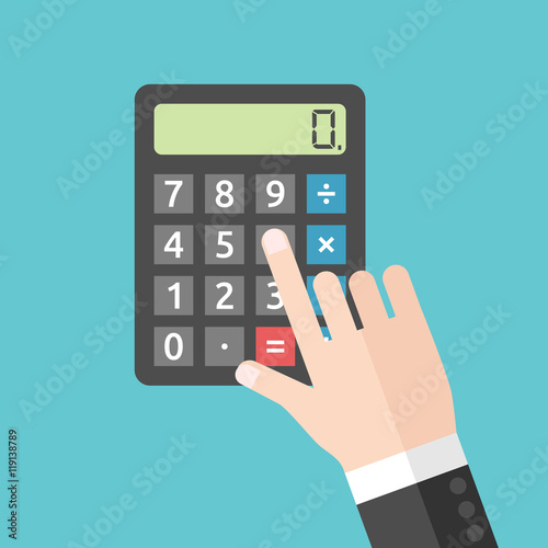 Hand pushing calculator button