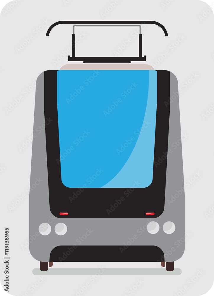 Front view of Tram car or trolley car flat design Front view of Tram car or trolley car flat design