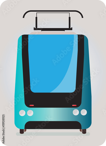 Front view of Tram car or trolley car flat design