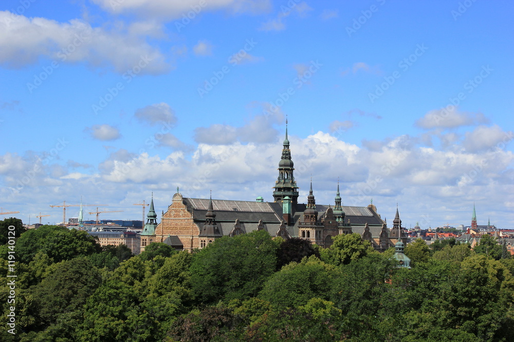 Blick über die Altstadt von Stockholm mit dem Nordischen Museum (Schweden)