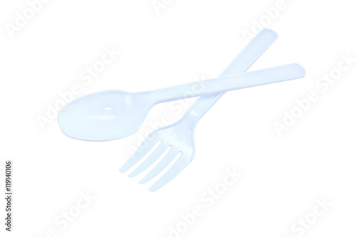 Plastic fork and spoon isolated on white background