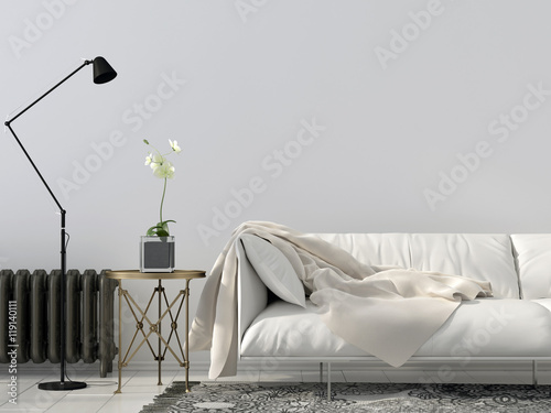 living room with white sofa