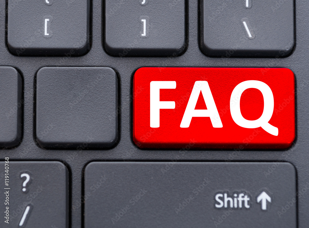 Faq red button on black keyboard concept Faq red button on black keyboard concept