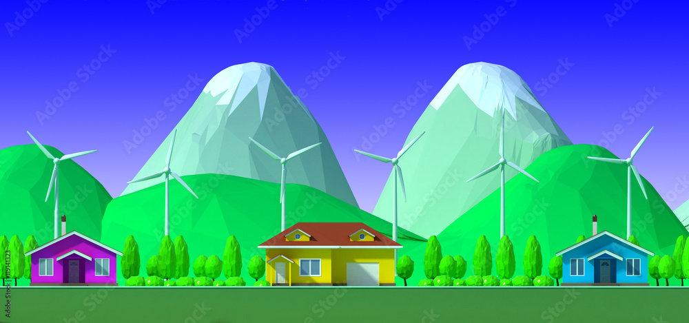 ecological housing with wind power plant