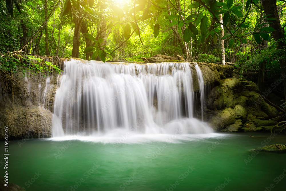 Beautiful waterfall with sunlight, Nature landscape
