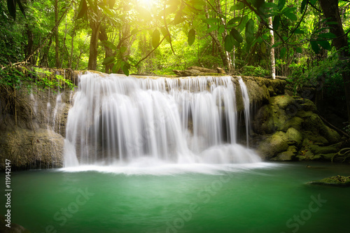 Beautiful waterfall with sunlight, Nature landscape © krunja